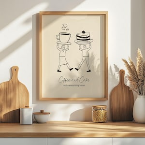 Impression d'art mural café et gâteau, impression Breakfast Club, impression Coffee Bar, art mural dessin animé, décoration de cuisine, art coffee shop, art amateur de café