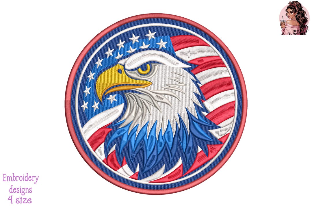 Patriot Eagle Embroidery Design – USA Flag Bald Eagle Patch – 4 Sizes ...
