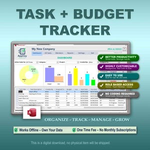Uppgiftshanteringssystem för team | Microsoft Access Budget Tracker | Enkel uppgiftsorganisatör | Utskrivbar digital planerare | Direktnedladdning