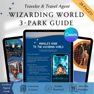 Puede incluir: Guía digital para el Mundo Mágico de Universal Orlando, con un diseño azul y blanco con el texto "Muggle's Guide". La guía incluye consejos y detalles para la experiencia de los 3 parques. La guía tiene 28 páginas.