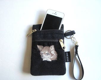 Chihuahua, Long Haired, Head, Small Cell Phone Case, Wristlet