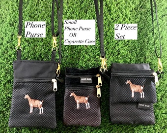 Toggenburg Goat Cell Phone Purse, Goat Small Phone Case, Goat Cigarette Case, 2 Piece Set, Goat Coin Purse, Toggenburg Goat, Goat, Animal