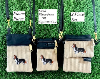 Cardigan Corgi Cell Phone Purse, Corgi Small Phone Case, Corgi Cigarette Case, 2 Piece Set, Corgi Coin Purse, Cardigan Corgi, Corgi, Dog