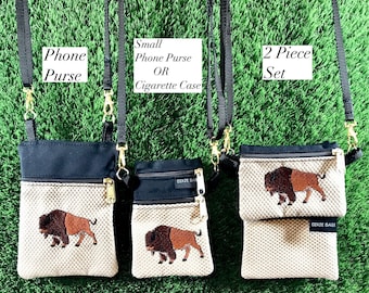 Buffalo Cell Phone Purse, Buffalo Small Phone Case, Buffalo Cigarette Case, 2 Piece Set, Buffalo Coin Purse, Buffalo, Bison