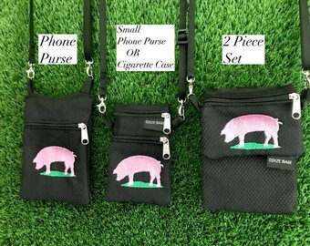 Pig Cell Phone Purse, Pig Small Phone Case, Pig Cigarette Case, 2 Piece Gift Set, Pig Coin Purse, Pig Change Purse, Pig, Pink Pig, Piglet