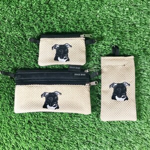 Black Pitt Bull Coin Purse, Pitt Bull 2 Zipper Pouch, Pitt Bull Eyeglass Case, 3 Piece Gift Set, Staffordshire Terrier, Black, Natural Ear