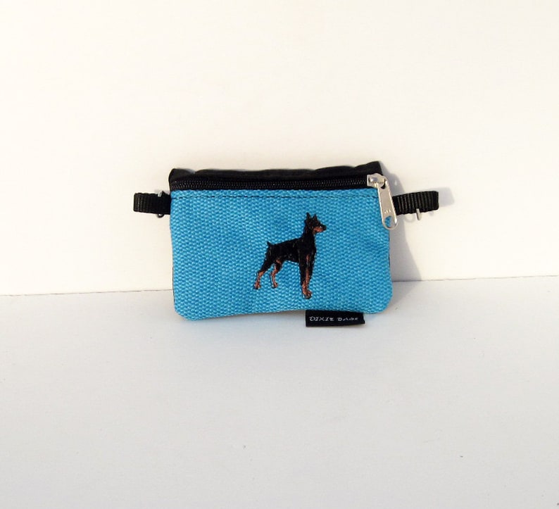 Doberman Dog Coin Purse on Blue