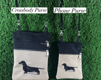 Black Dachshund Crossbody Purse, Dachshund Phone Purse, Dachshund Coin Purse, Dachshund Crossbody Bag, Black Dachshund, Dachshund