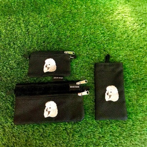 Bolsa de moedas poodle branca, bolsa poodle 2 zíper, estojo de óculos poodle, conjunto de 3 peças, bolsa crossbody poodle, bolsa crossbody poodle branca, poodle