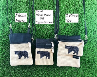 Black Bear Cell Phone Purse, Black Bear Small Phone Case, Black Bear Cigarette Case, 2 Piece Set, Black Bear Coin Purse, Black Bear, Bear