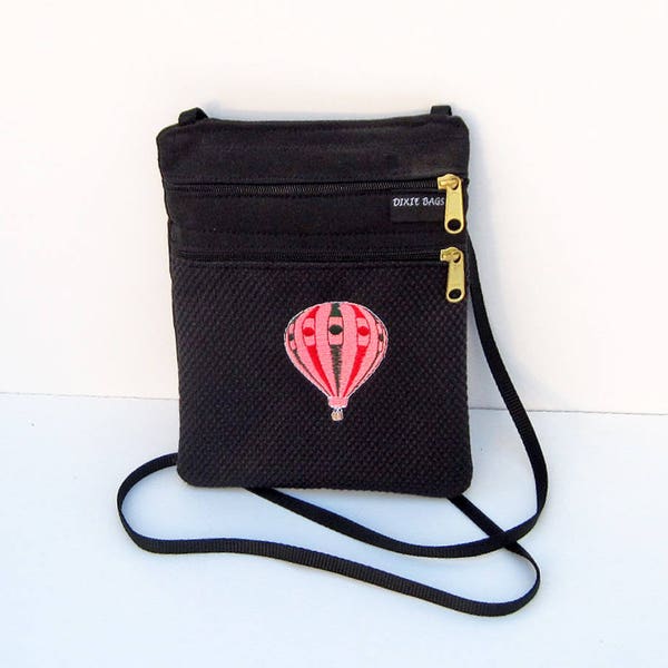 Pink  Hot Air Balloon Cross Body Flat Purse on Black