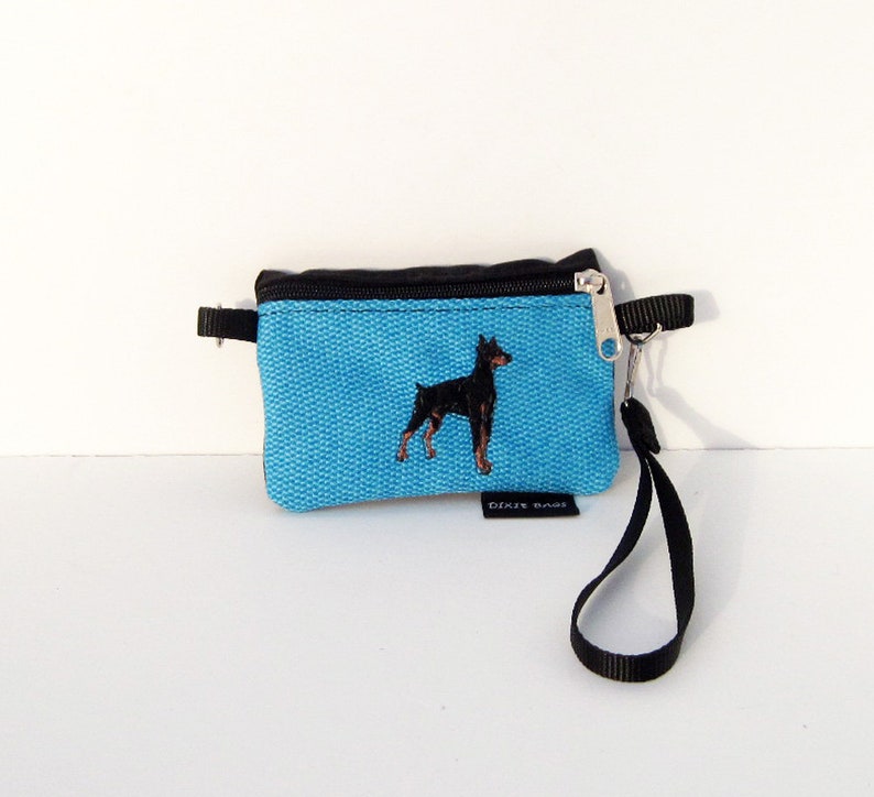 Doberman Dog Coin Purse on Blue