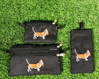 Basset Hound Coin Purse, Miniature Basset Hound 2 Zipper Pouch, Basset Hound Eyeglass Case, 3 Piece Set, Basset Hound Crossbody Bag, Basset