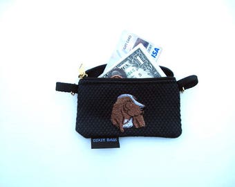 Basset Hound Head Dog Coin Purse on Black with or without a strap or wristlet
