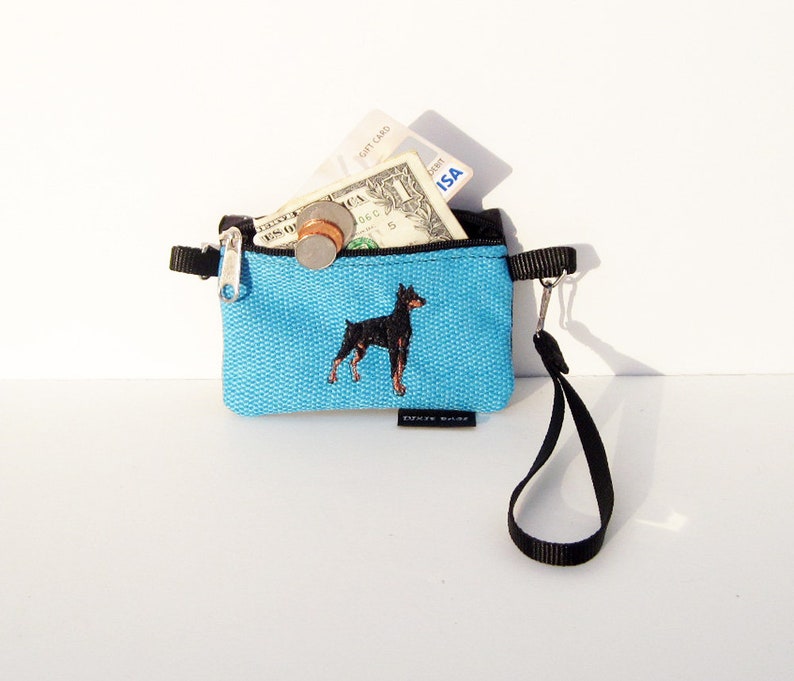 Doberman Dog Coin Purse on Blue