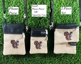 Squirrel Cell Phone Purse, Squirrel Small Phone Case, Squirrel Cigarette Case, 2 Piece Gift Set, Squirrel Coin Purse, Squirrel Small Purse