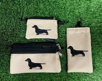 Black Dachshund 2 Zipper Pouch, Black Dachshund Eyeglass Case, Black Dachshund Coin Purse, 3 Piece Set, Black Dachshund, Dachshund