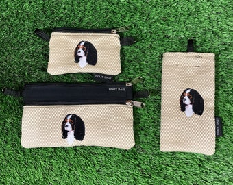 Tri-Color Cavalier King Charles Spaniel Coin Purse, Cavalier 2 Zipper Pouch, Cavalier Eyeglass Case, 3 Piece Set, Cavalier King Charles