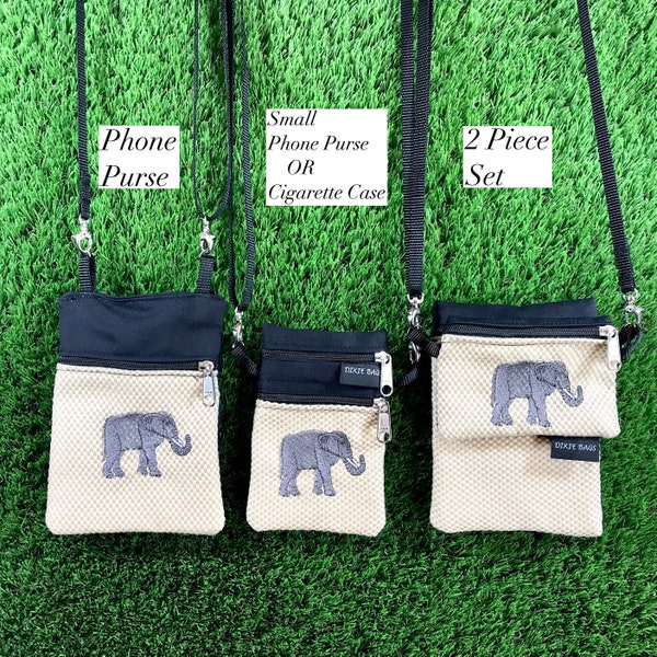 Bolso de teléfono celular de elefante, estuche de teléfono pequeño de elefante, estuche de cigarrillo de elefante, juego de 2 piezas, bolso de moneda de elefante, bolso de cuerpo cruzado de elefante