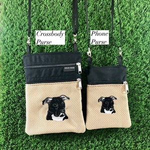 Black Pitt Bull Crossbody Purse, Pitt Bull Phone Purse, Pitt Bull Coin Purse, Pitt Bull Crossbody Bag, Staffordshire Terrier, Natural Ear