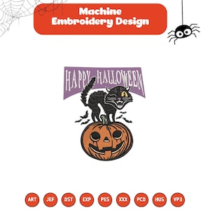 Halloween Pumpkin Cat Embroidery Design, Cat Lover Machine Embroidery File, Spooky Season Embroidery, Cat Mom Gifts Digital Download File