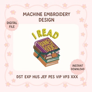 I Read Banned Books Embroidery Design, Book Lover Machine Embroidery File, Bookish Embroidery, Gif for Book Lover Digital Download File