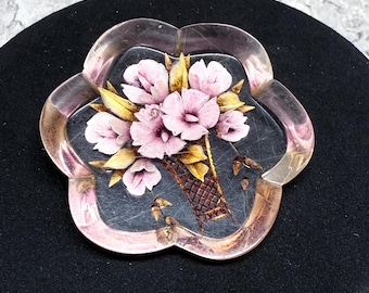 ヴィンテージ ルーサイト リバース カービング フラワーベース