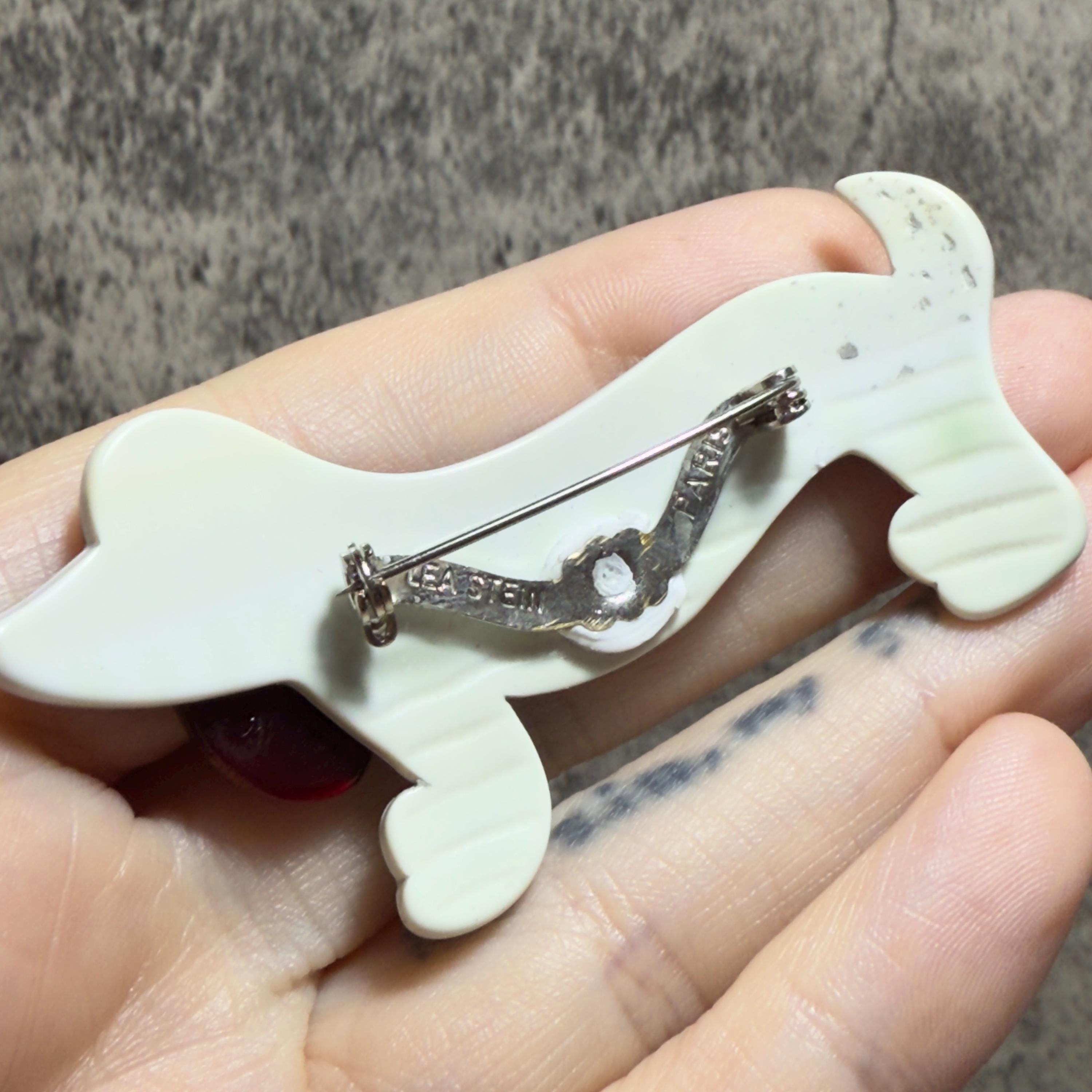 VINTAGE Lea Stein Dachshund Dog Brooch Lapel Pin Badge Plastic