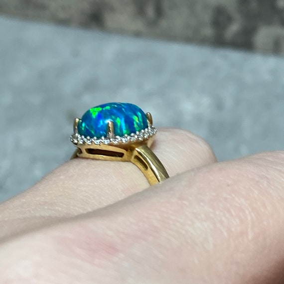 GOLD VERMEIL & Lab Opal Ring Size Q (8) Blue Gree… - image 6