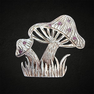 STERLING SILVER Toadstool Brooch Ruby Spots Mushroom 925 Vintage Retro