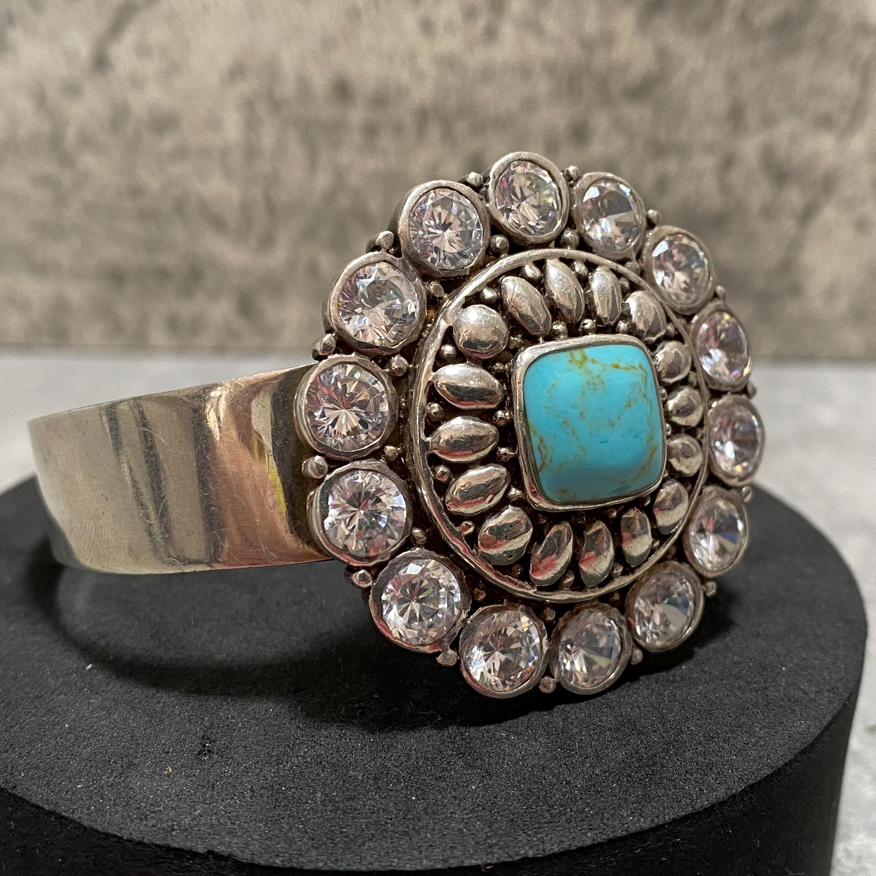 STERLING SILVER Navajo Inspired Bangle 925 Stamped Floral STERLING SILVER Navajo Inspired Bangle 925 Stamped Floral