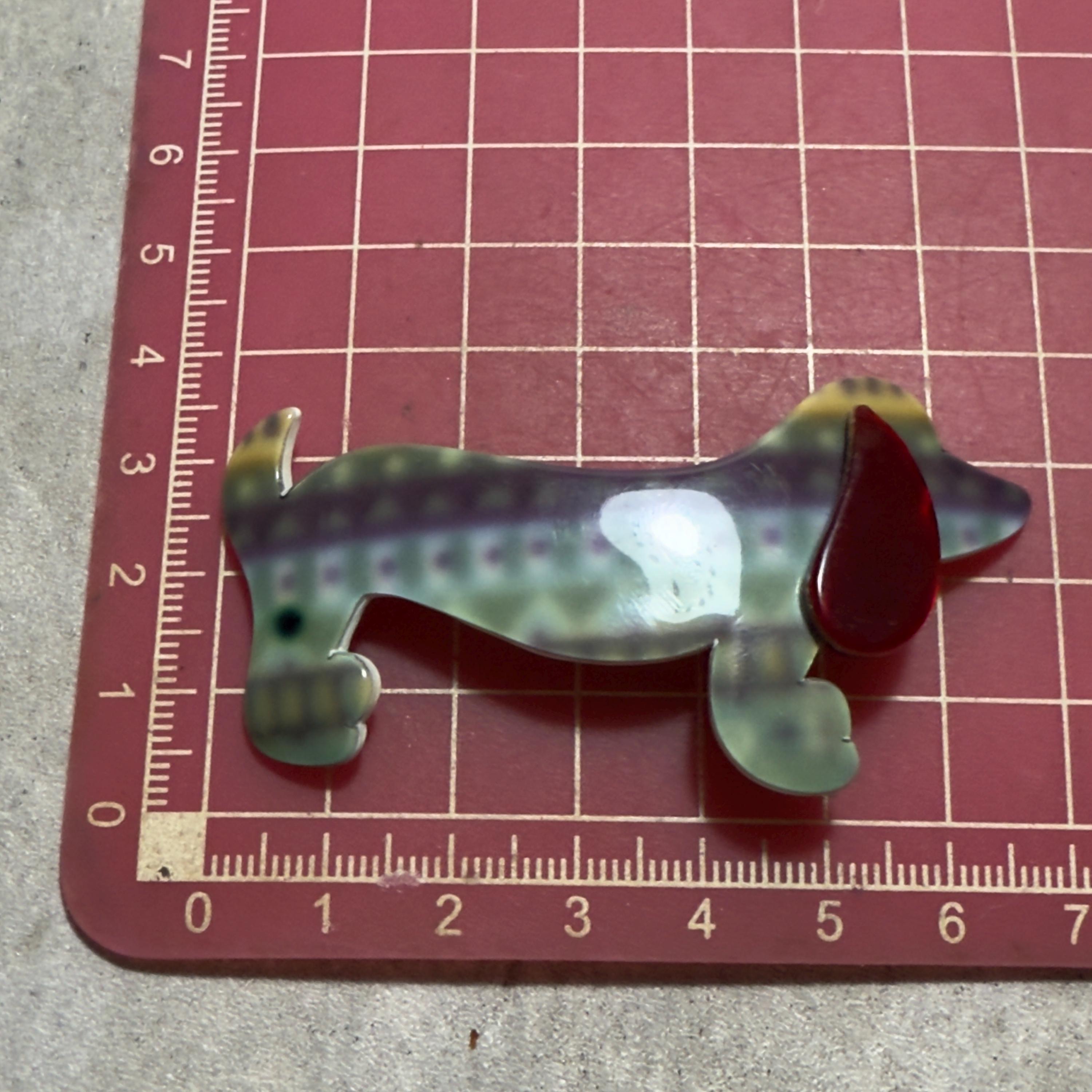 VINTAGE Lea Stein Dachshund Dog Brooch Lapel Pin Badge Plastic