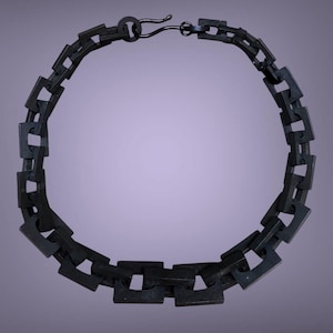 ANTIK Viktorianische Vulcanite Kette Halskette Mouring 49 cm/19" Chunky Rechteck Link Vintage Retro Gothic