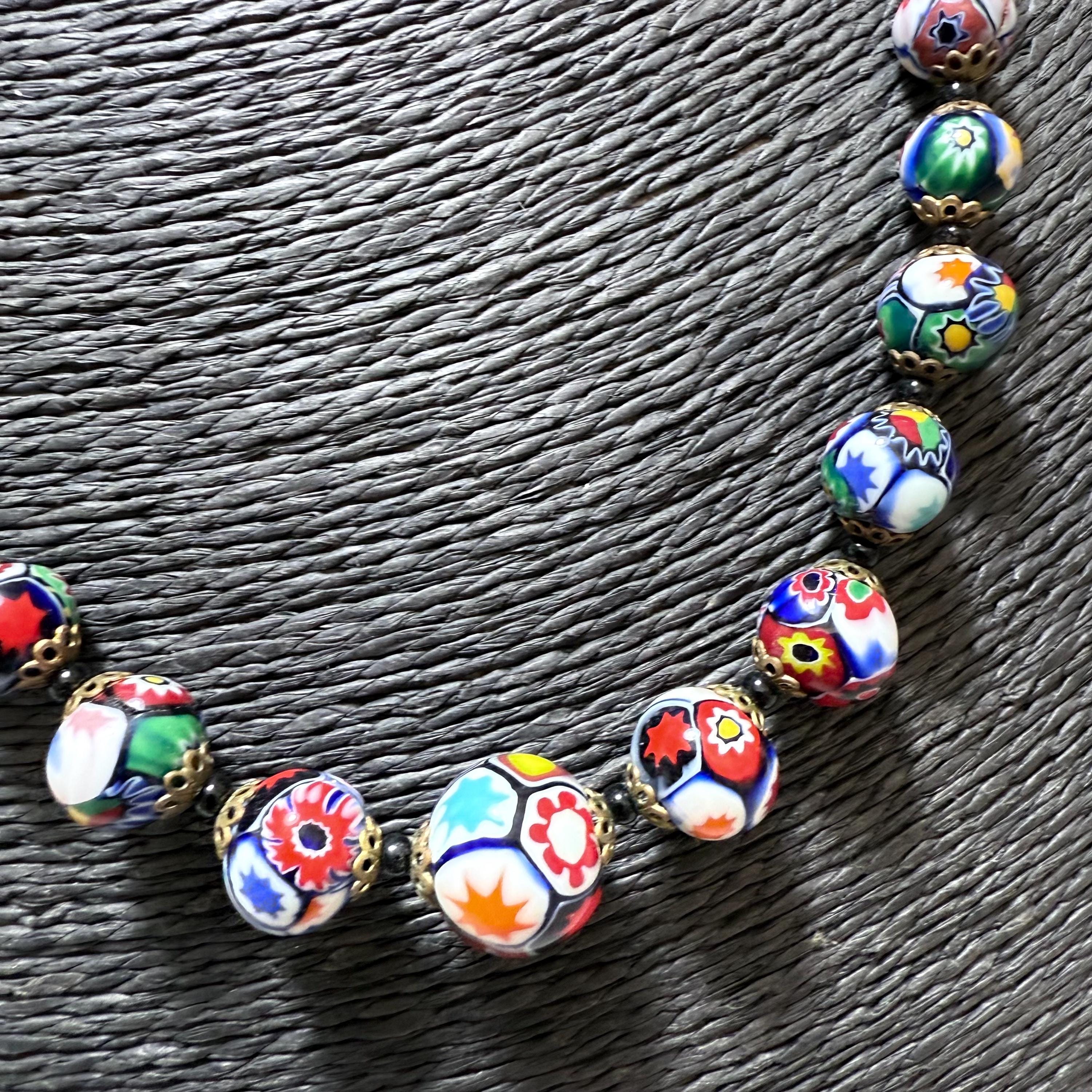 ヴィンテージ ベネチアン ミルフィオリ ガラス ビーズネックレス