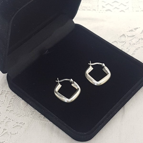 STERLING SILVER Square Hoop Earrings 925 Stamped Pierced Post Geometric Smart Modernist