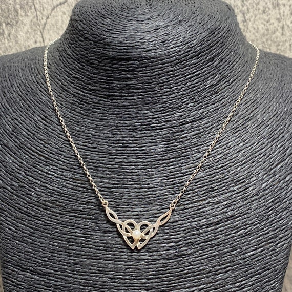 STERLING SILVER Celtic Heart Knot Pendant Necklac… - image 3