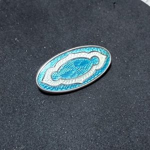 STERLING SILVER Art Deco Charles Horner Brooch Blue Guilloche Enamel Oval Pretty Antique 925 Vintage Retro Gift Lapel Pin Button