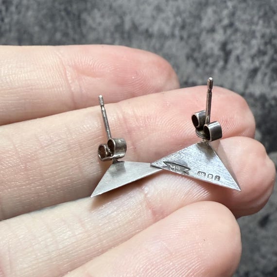 STERLING SILVER Modernist Triangular Stud Earring… - image 3