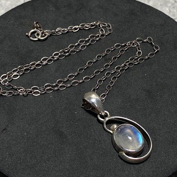 STERLING SILVER Rainbow Moonstone Pendant Necklac… - image 1