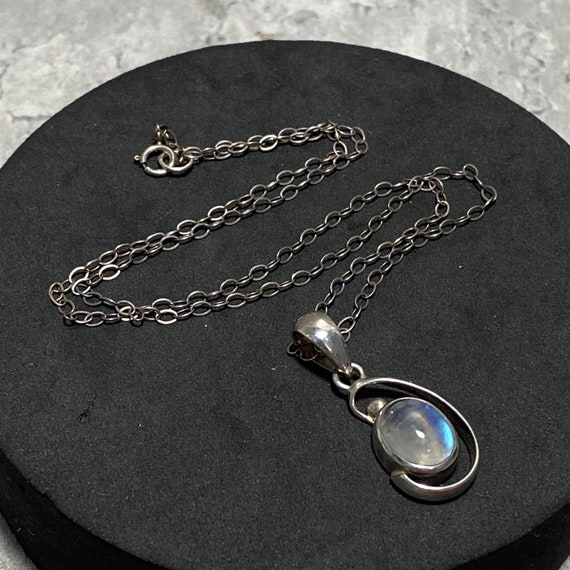 STERLING SILVER Rainbow Moonstone Pendant Necklac… - image 2