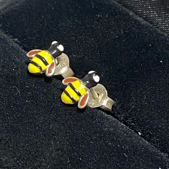 STERLING SILVER Tiny Enamel Bumble Bee Stud Earri… - image 4