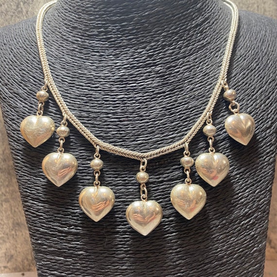 STERLING SILVER Heart Charm Collar Necklace Penda… - image 2
