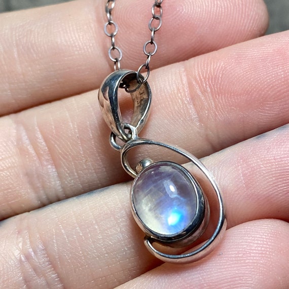 STERLING SILVER Rainbow Moonstone Pendant Necklac… - image 7