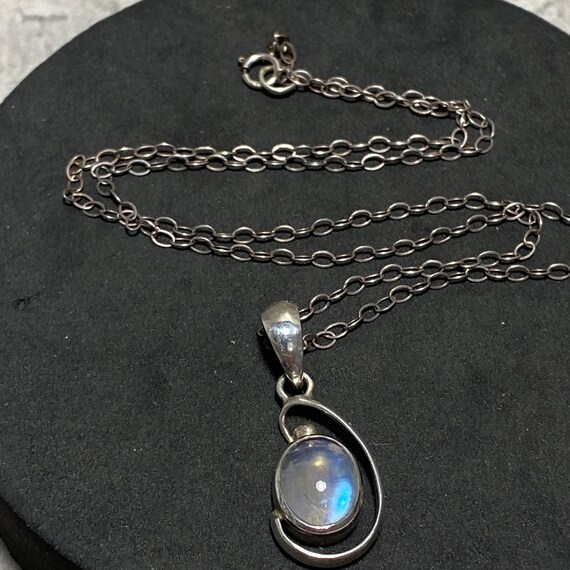 STERLING SILVER Rainbow Moonstone Pendant Necklac… - image 3