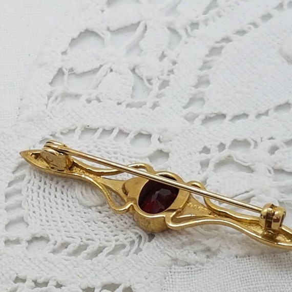 VINTAGE 9ct Gold and Garnet Bar Brooch Fully Hall… - image 6