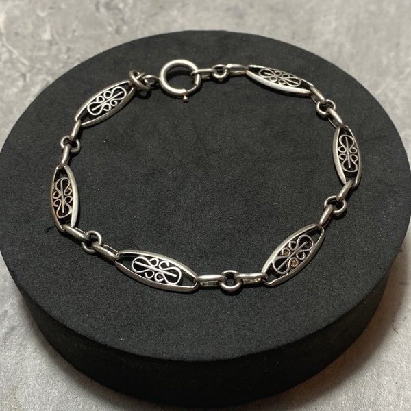ANTIQUE Victorian French Sterling Silver Bracelet Knot Panel 19cm 7.5" Late 1800s Vintage Chain Retro Kitsch Bought In Lyon France
