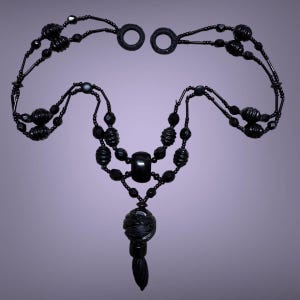 ANTIQUE Victorian Whitby Jet Beaded Necklace With Button Loops Collar Mourning 45cm/17.5" Black Gothic Vintage