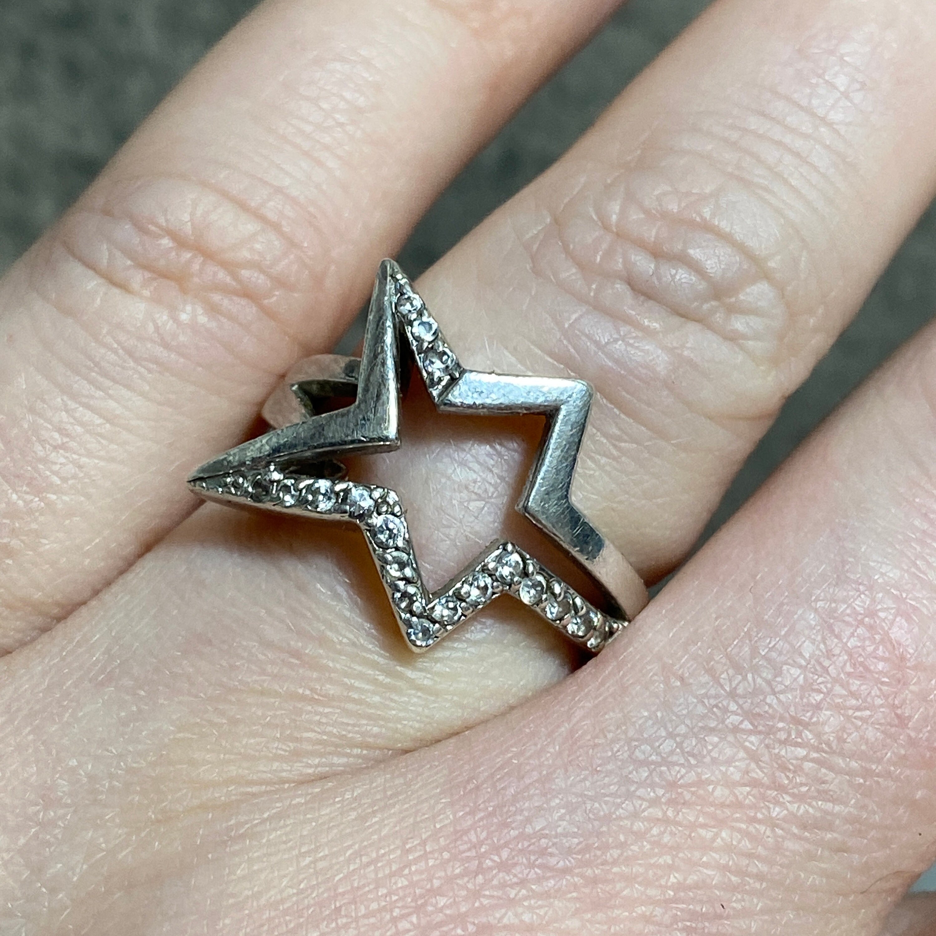 STERLING SILVER Angel Star Ring Size M (6.75) French Hallmarks 90s