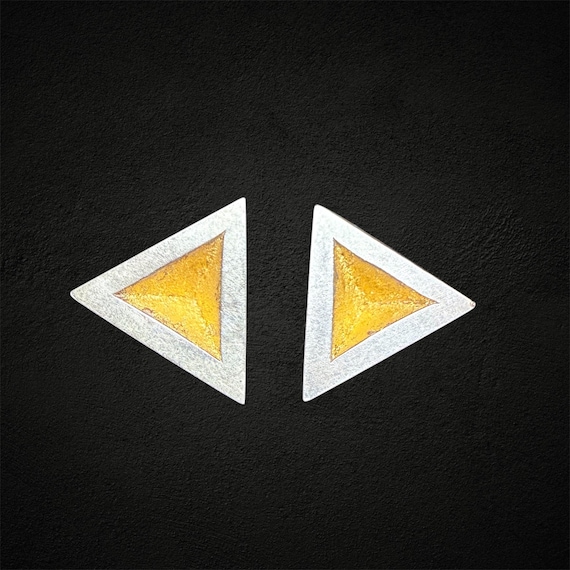 STERLING SILVER Modernist Triangular Stud Earring… - image 1