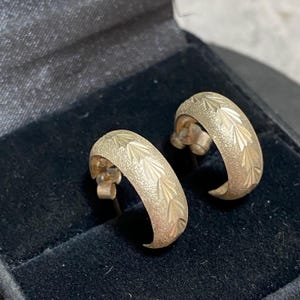 STERLING SILVER Etched Half Hoop Stud Earrings 925 Mid-Century Textured Simple Vintage Retro Kitsch